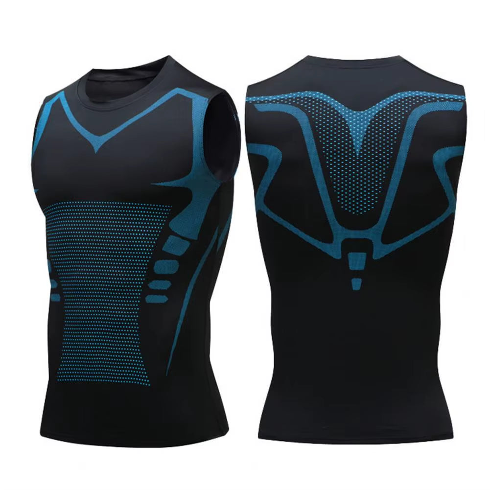 Men Sport Vest Slim Fit High Elasticity O-Neck Quickdrying Sleeveless Compression Figure Shaping Gym Running Basketball Tank Top