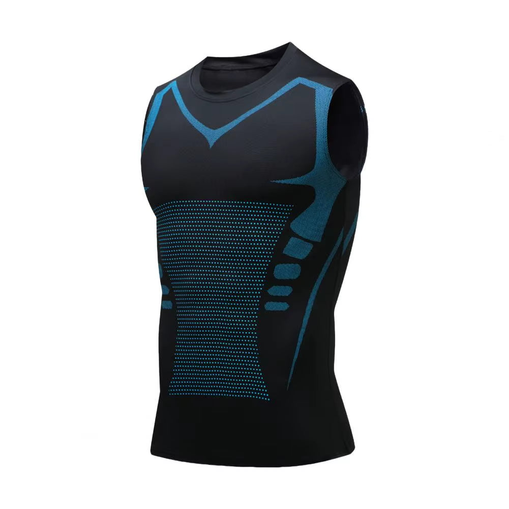 Men Sport Vest Slim Fit High Elasticity O-Neck Quickdrying Sleeveless Compression Figure Shaping Gym Running Basketball Tank Top