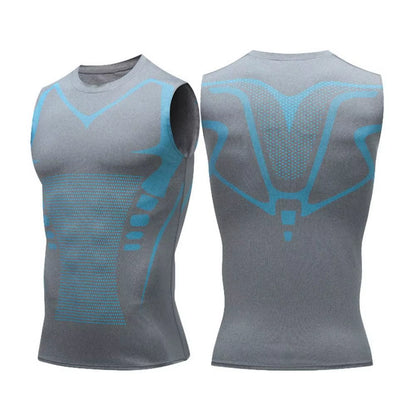 Men Sport Vest Slim Fit High Elasticity O-Neck Quickdrying Sleeveless Compression Figure Shaping Gym Running Basketball Tank Top